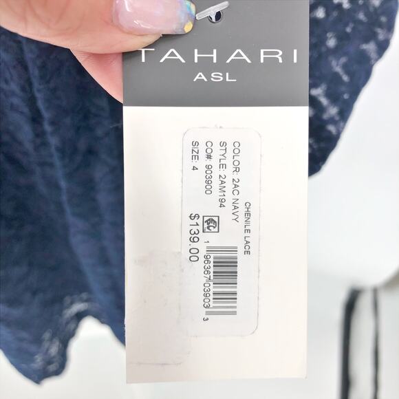 Tahari ASL Womens Lace Mini Dress 4 Blue Long Sleeve Mock Neck Babydoll NWT - Picture 13 of 13
